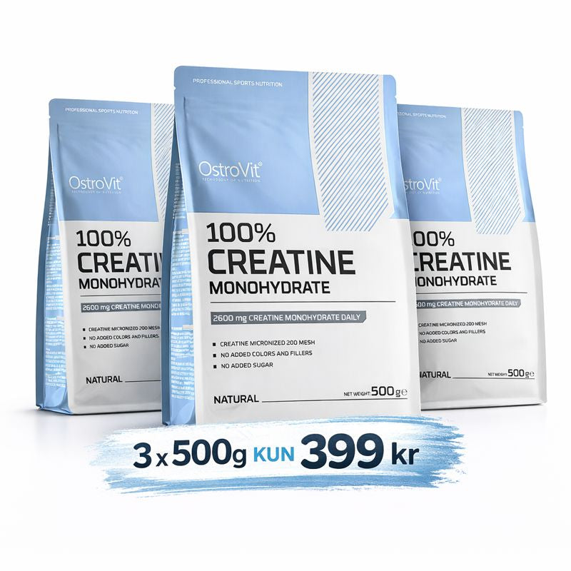Kreatin Monohydrat 3-pakke (3 × 500 g) – Kun 399 kr | Spar stort