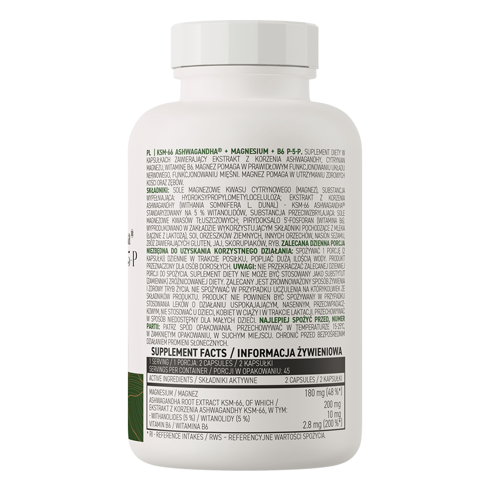 OstroVit KSM-66 Ashwagandha® + Magnesium + B6 P-5-P VEGE 90 kapsler