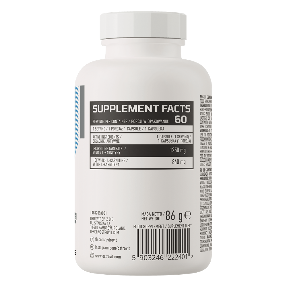 OstroVit L-Karnitin 1250 mg 60 kapsler