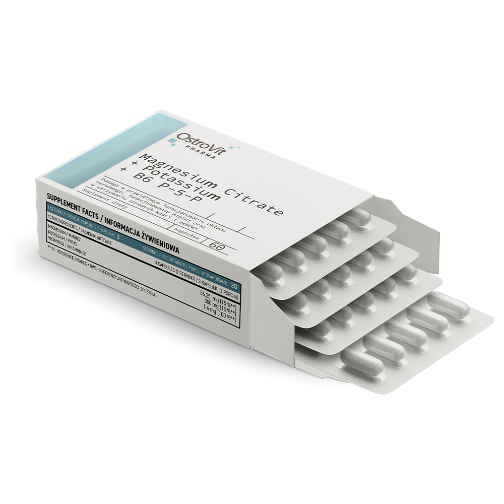 OstroVit Magnesiumsitrat + Kalium + B6 P-5-P 60 kapsler
