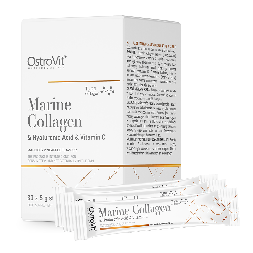 OstroVit Marine Collagen + Hyaluronsyre + Vitamin C 5g x 30 BOX Mango med Ananas