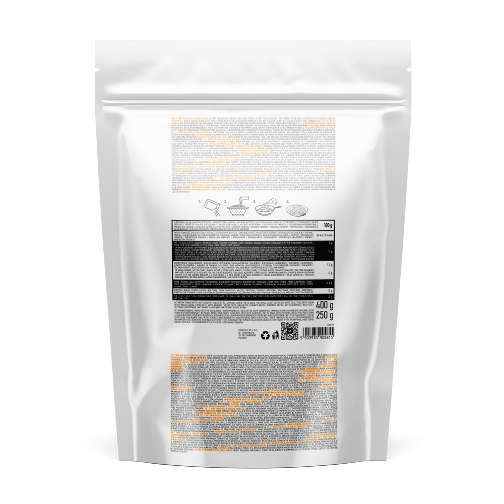 OstroVit Diet Tagliatelle Konjac Noodles 250 g  Lavkalori, raskt tilberedt pasta laget av konjacmel.