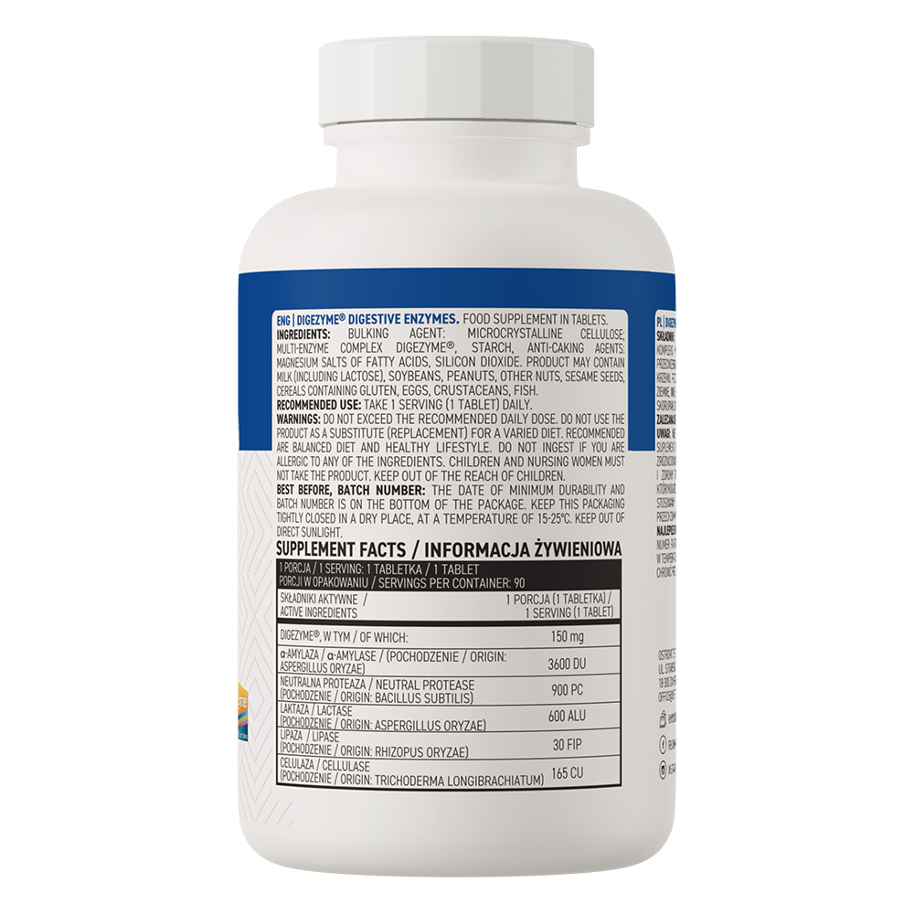 OstroVit Digezyme Fordøyelsesenzymer 90 tabletter Preparat som inneholder fordøyelsesenzymer i form av DigeZyme®-komplekset.
